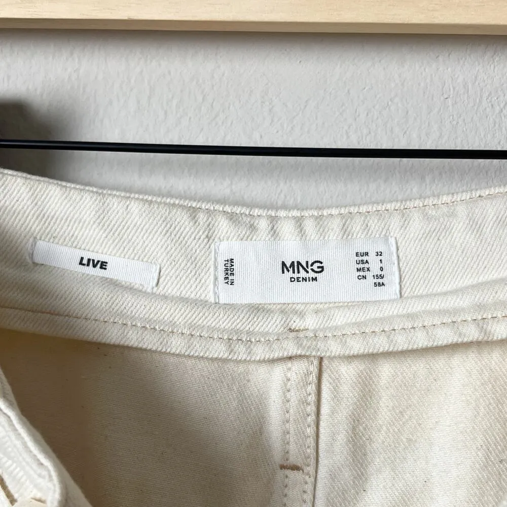 mango paper bag tie waist belted straight jeans pants ecru cream - Image 8