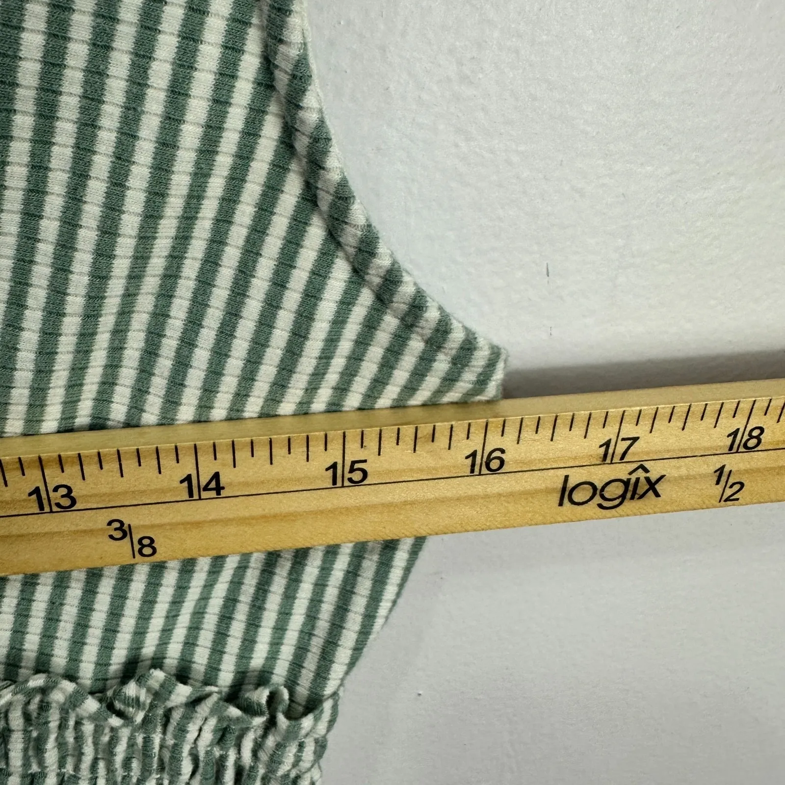 American Eagle Dress M Green Stripe Smocked Tiered Cottagecore Coastal Granola - Image 6