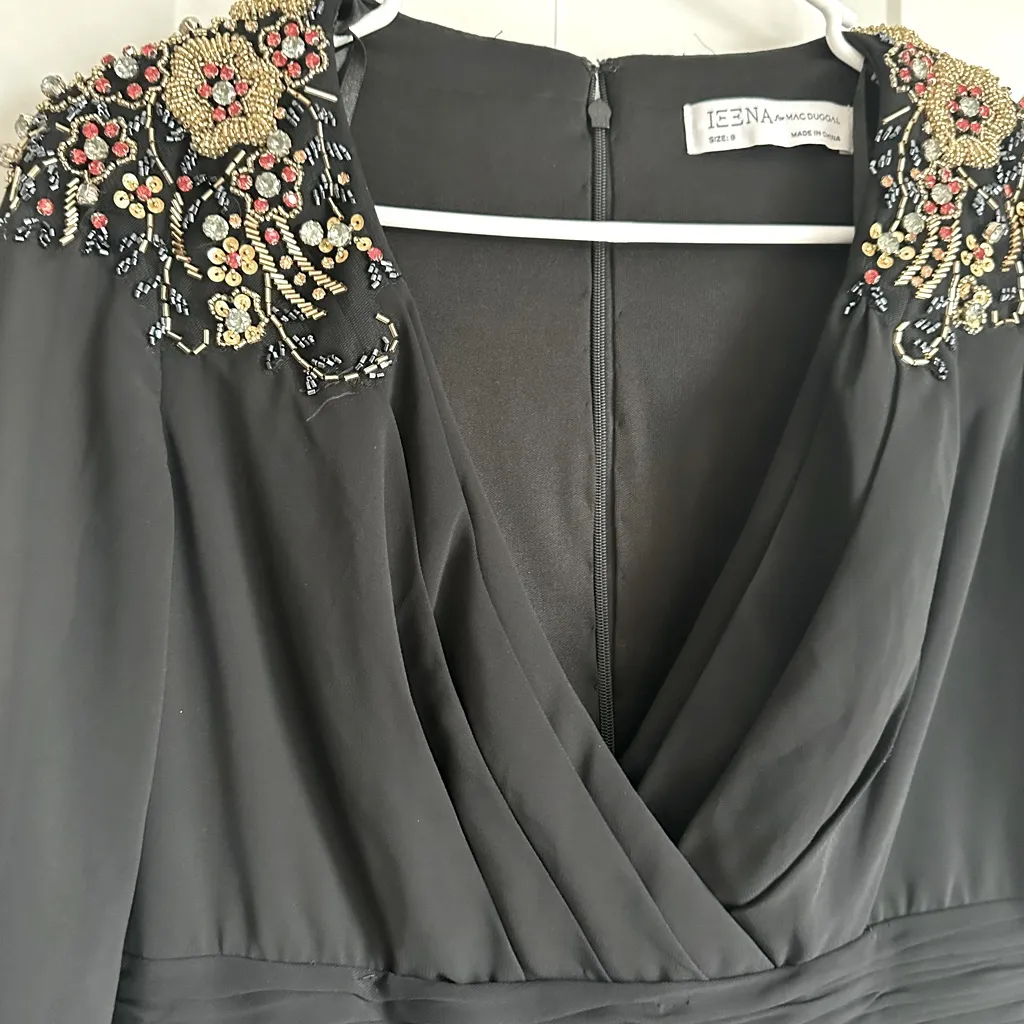 Mac Duggal Embellish Shoulder Black Blouson Sleeve‎ Formal Evening Gown Sz 8 NWT - Image 5