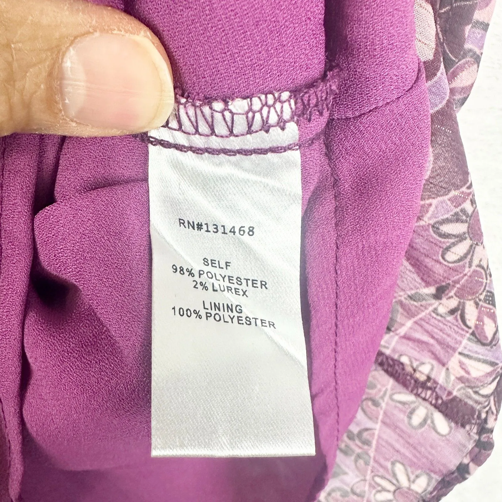 Avara Floral Dress Size XL Lurex Metallic Ruffle Tie Neck Tiered Boho Cottage Purple - Image 8