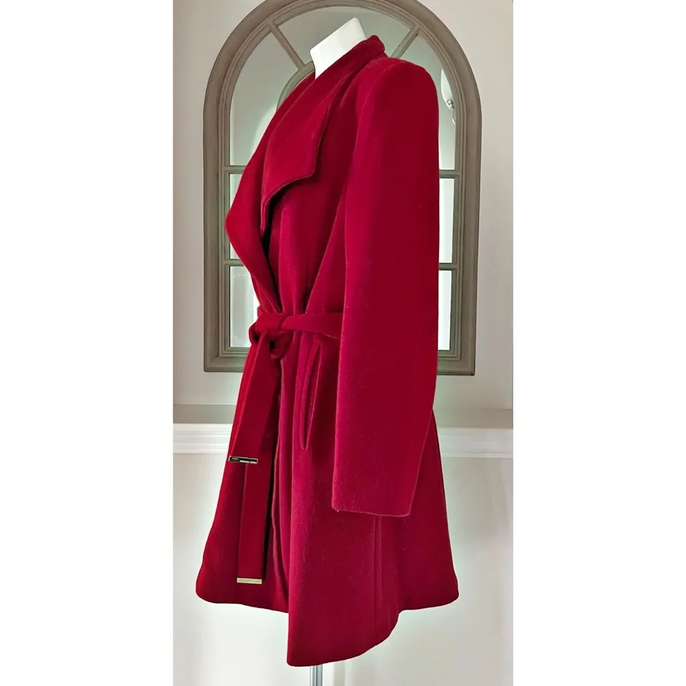 Michael Kors Asymmetric Belted Wrap Coat in Red, Size XL EXCELLENT! - Image 5
