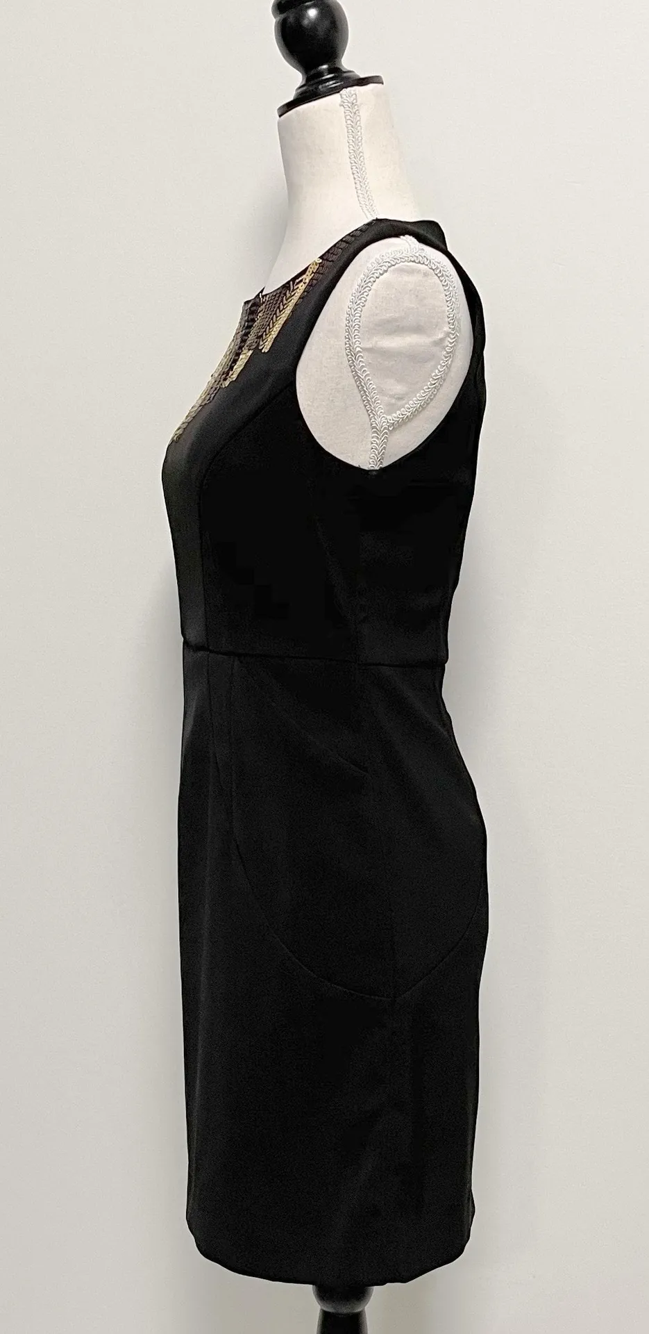 Theme Black Sleeveless Dress Gold Copper Sequins Metallic Embroidered Pockets Small - Image 2