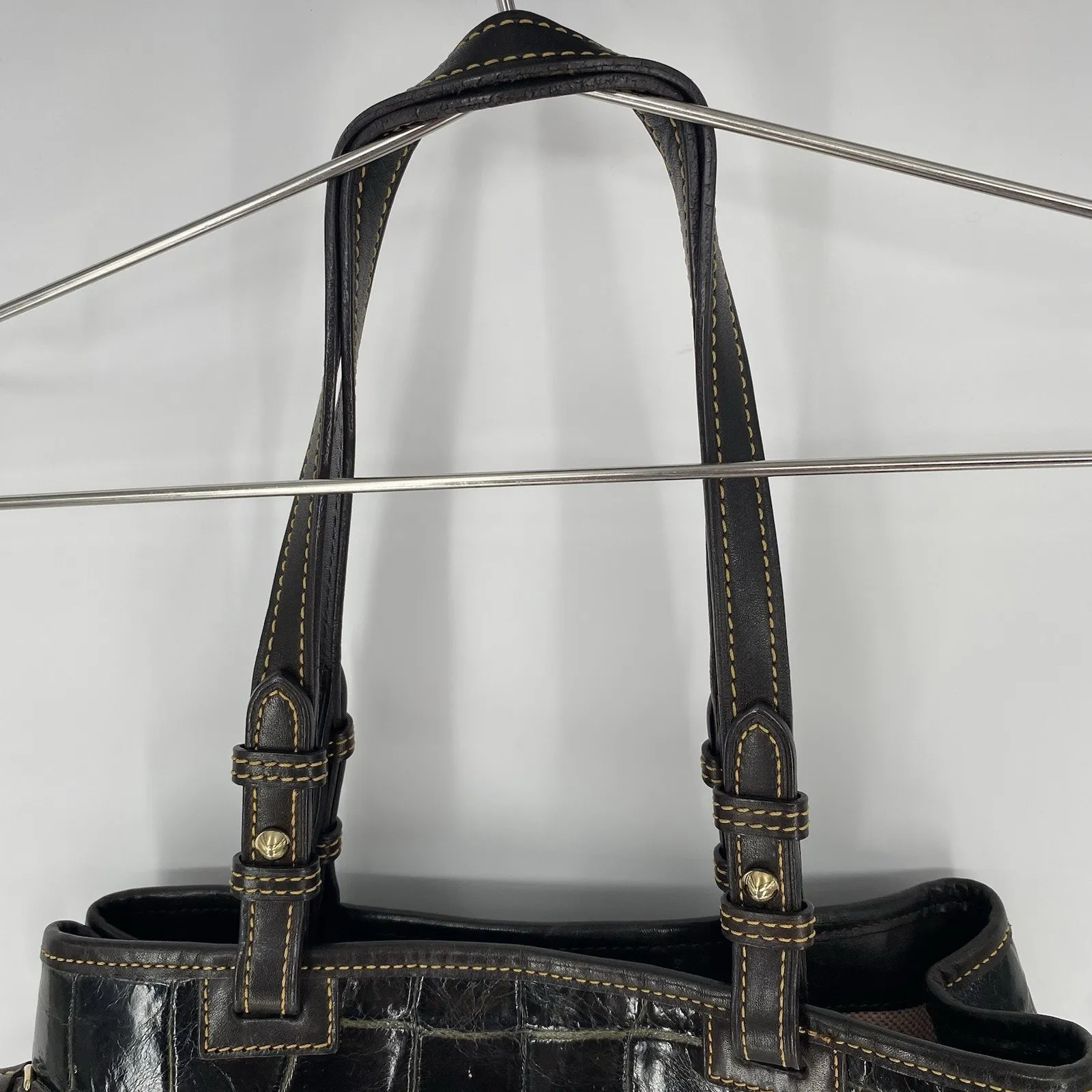 Dooney And Bourke Croco Embossed Leather Double Strap Tassel Bag Purse - Image 6