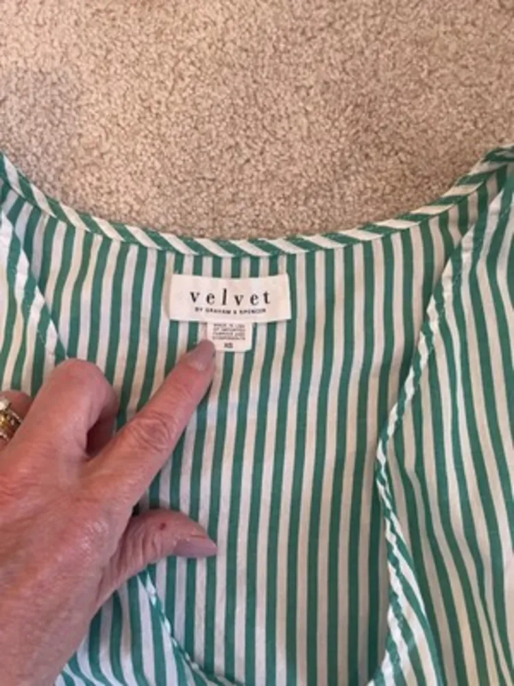 Velvet by Graham & Spencer Jayel Cotton‎ Stripe Wrap Dress Green Wrap Size XS - Image 10