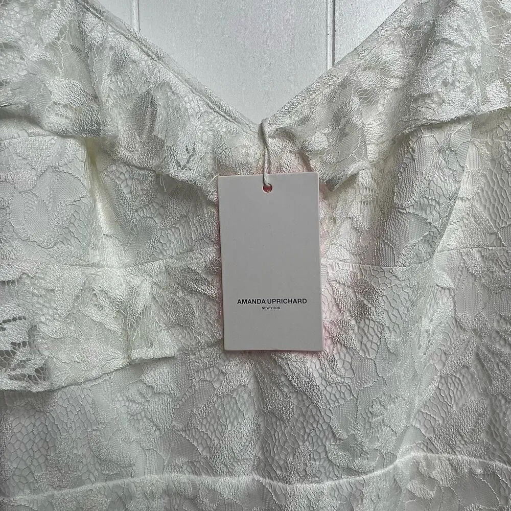 Amanda Uprichard dress mini floral lace ruffled cocktail party - Image 3