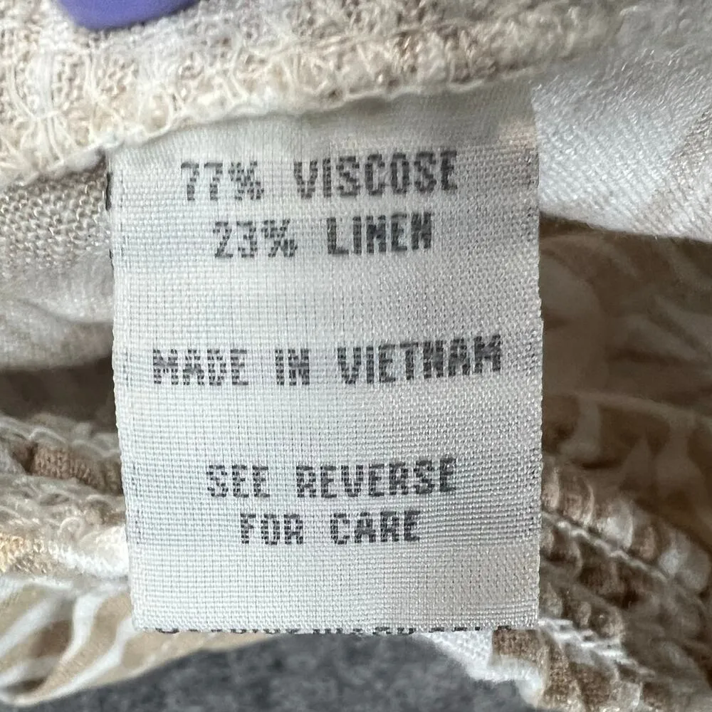 Cali 1850 Linen Beach Pants Womens M Tan White Leaf Smocked Pull On Coconut Girl - Image 14