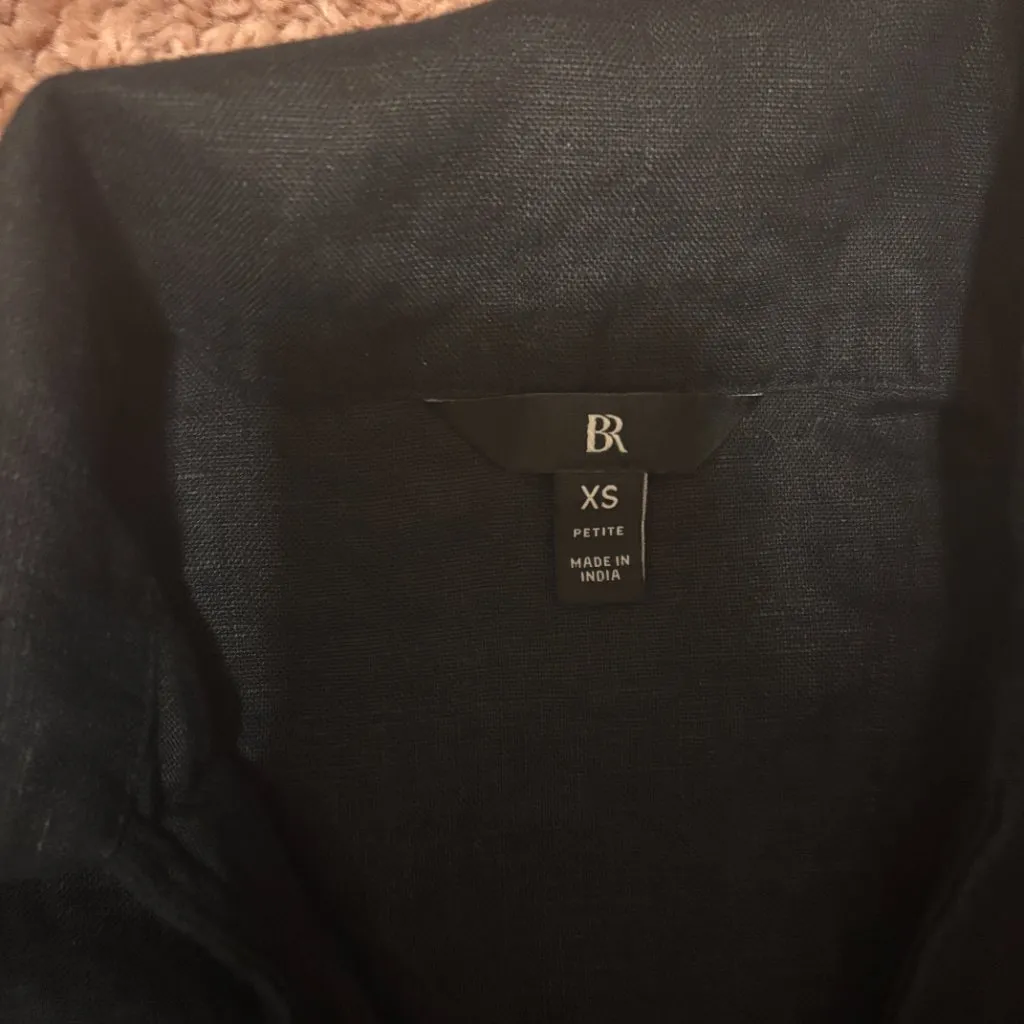 Banana Republic Womens XS Petite Black Cropped 100%Linen Top Quarter Sleeve Boho - Image 3