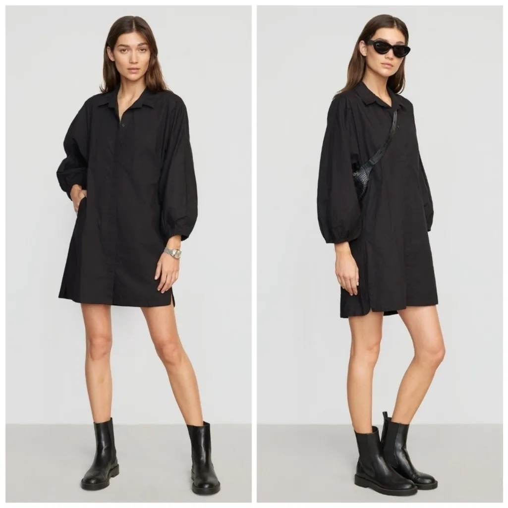 Modern Citizen Clara Open Back Button Down Long Sleeve Shirt Dress Black XS - Image 14