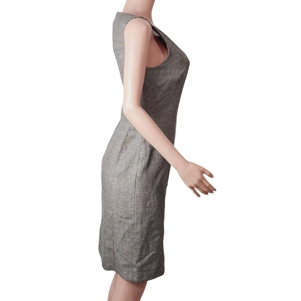 LAUREN Ralph Lauren Black White Houndstooth Tank Sheath Dress Linen Wool SZ: 4 - Image 8