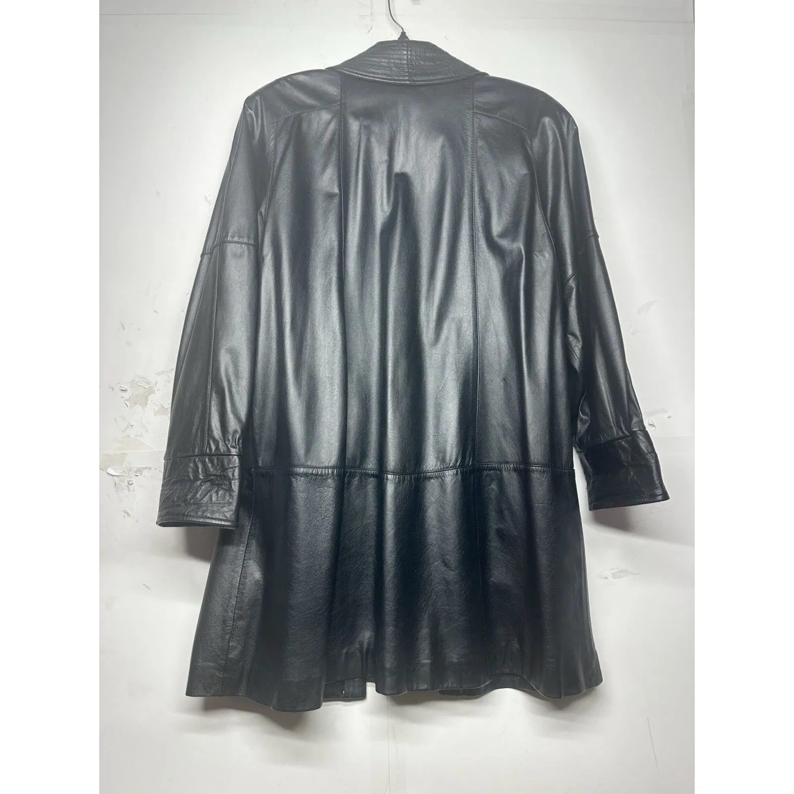 Women’s Onde Black Genuine Leather Jacket Long Moto Style Size Medium Size L - Image 10