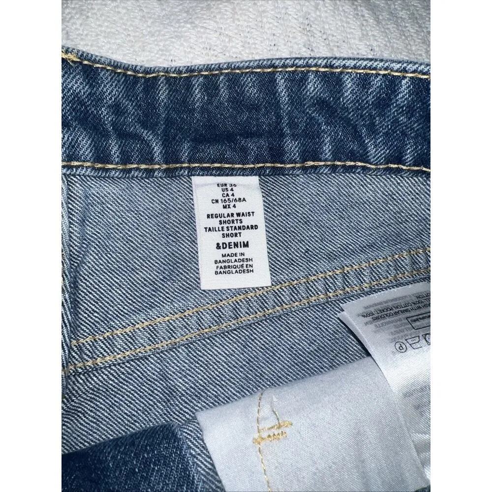 H&M Women Size 4 Shorts Regular Waist Blue Jean Denim Rolled Hem NEW - Image 3