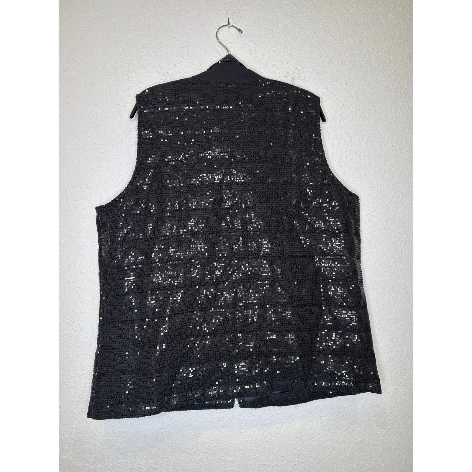 Chico’s Collection Black Sequin Zip Vest EUC Sz US L/12 or Chico’s 2 Polyester - Image 6