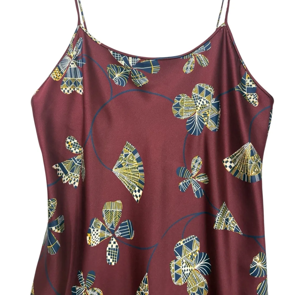 NATORI vtg 90s y2k fan printed silky satin slip gown dress M Red Size M - Image 3