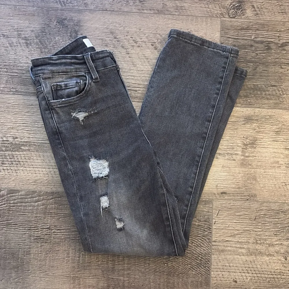 Distressed Gray Wash Slim Straight Leg Jeans — size 25 - Image 2