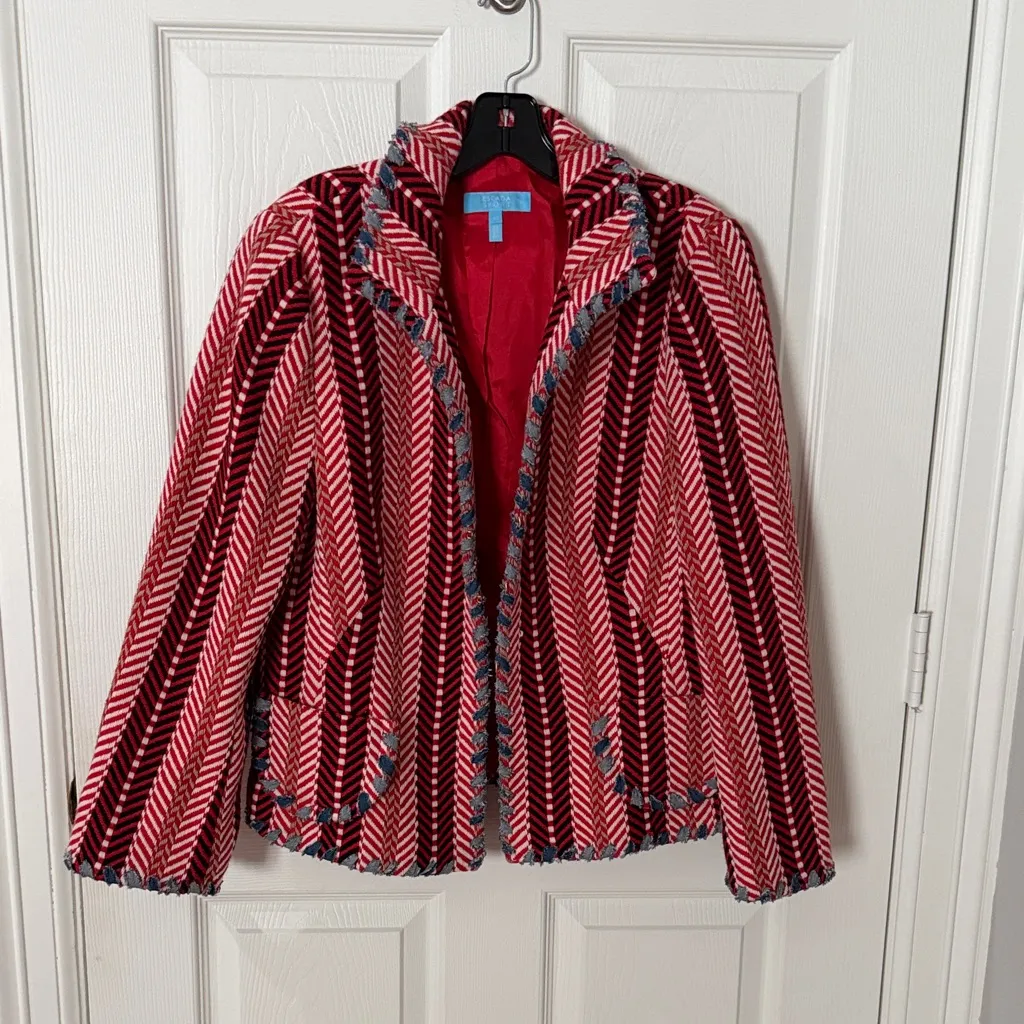 Escada Red and Black Patterned Blazer wool size 44 - Image 2