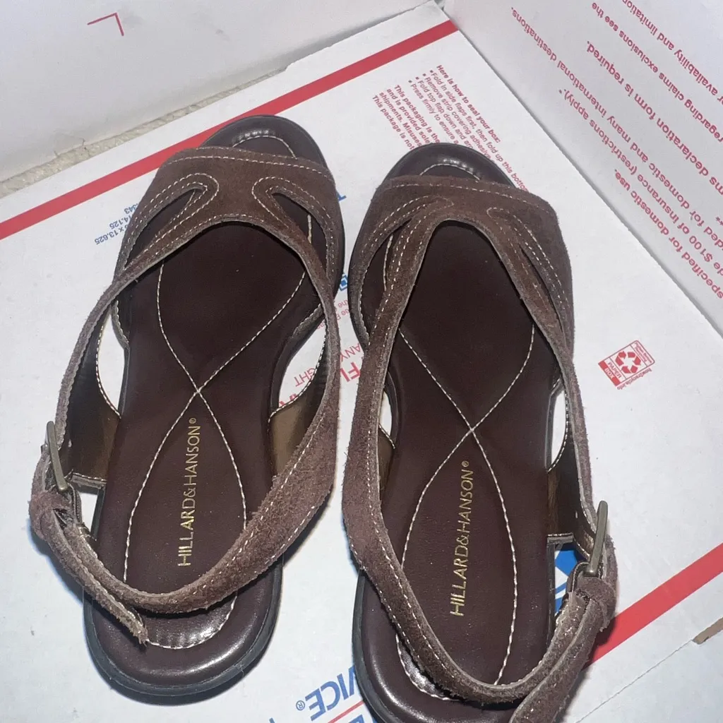 Hillary & Hanson Womens Leah Brown Suede Open Toe Buckle Wedge Sandal US Size 6 - Image 5