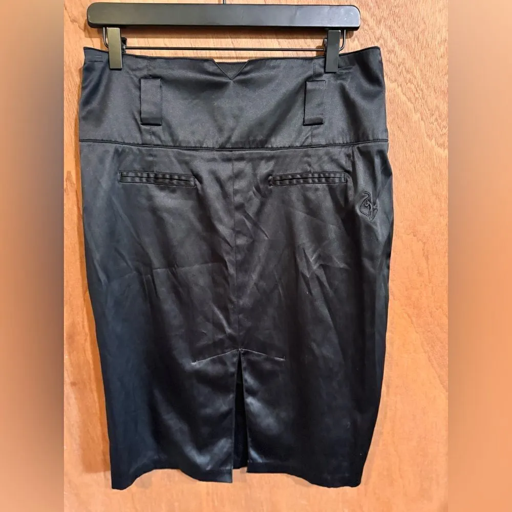 Baby Phat Women's Black Satin Pencil Skirt Knee Length with Charm Detail size 11 - Image 3