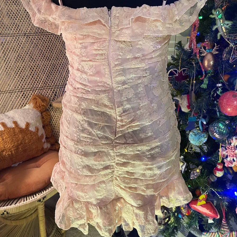 🎀NWT Hello Monday Monday to Sunday Lace Off Shoulder Mini Dress in Blush Sz 8/L - Image 15