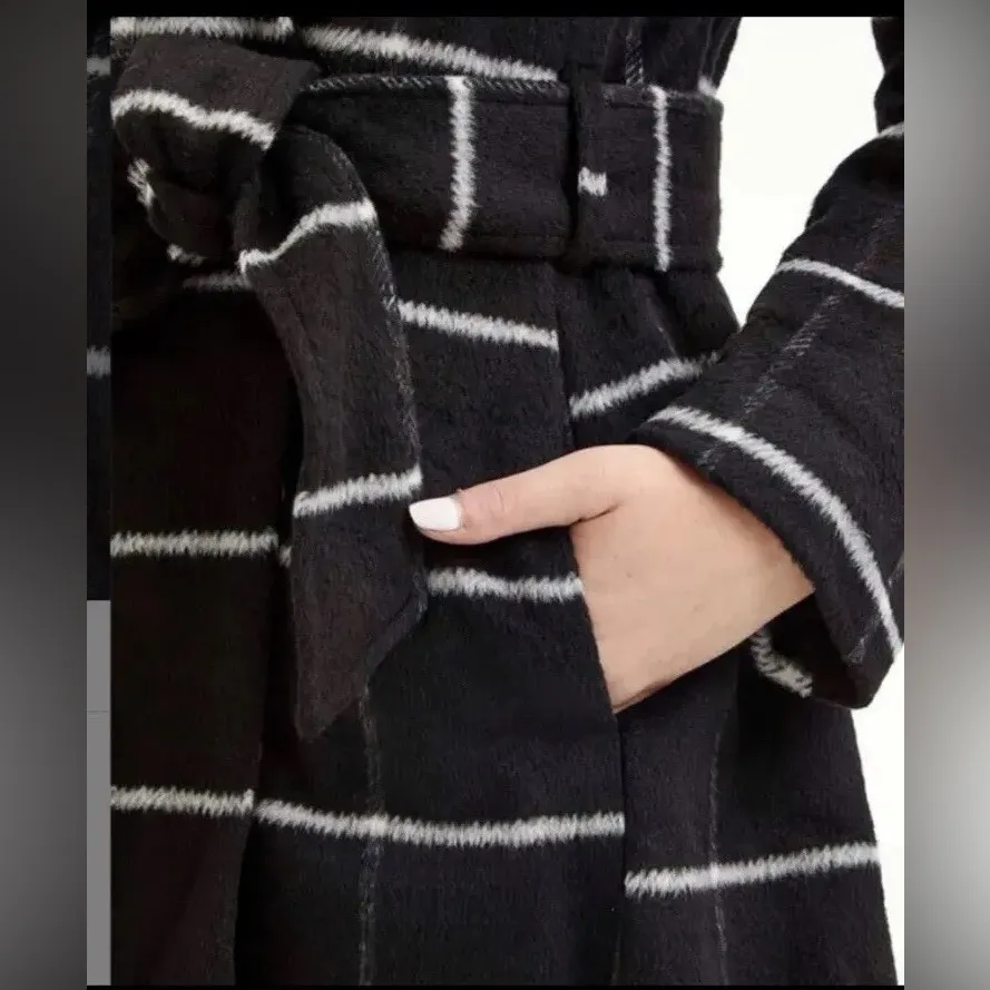 Women’s Steve Madden Black & White Plaid Belted Coat - Image 12