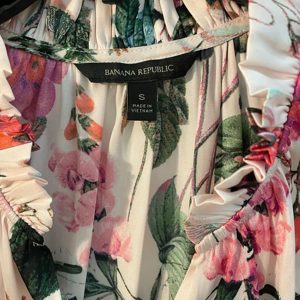 Banana Republic Sleeveless‎ Ruffle Floral Print Blouse Top Women's Size S Petite - Image 3