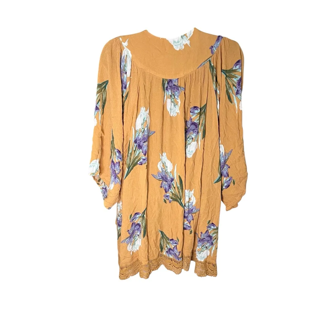 PinkBlush Floral Kimono Cardigan Crochet Trim Mustard Combo M/L - Image 2