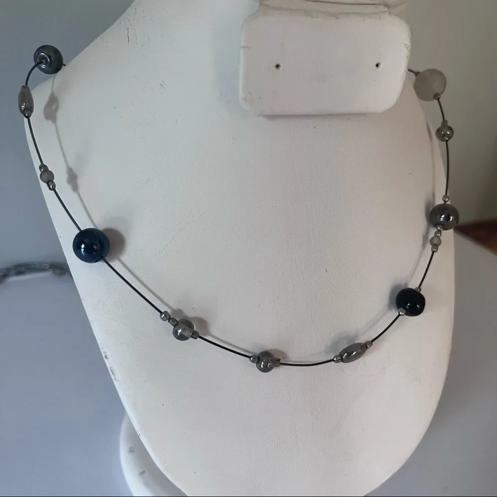 Wearable Art Silver Illusion Beaded Single or Dual Strand Metal Necklace - Image 5