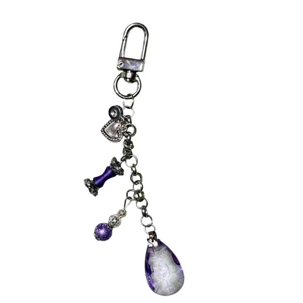 Amethyst Drop Bag Charm Keychain Handmade | One of a Kind | Crystal Accessory - Image 3