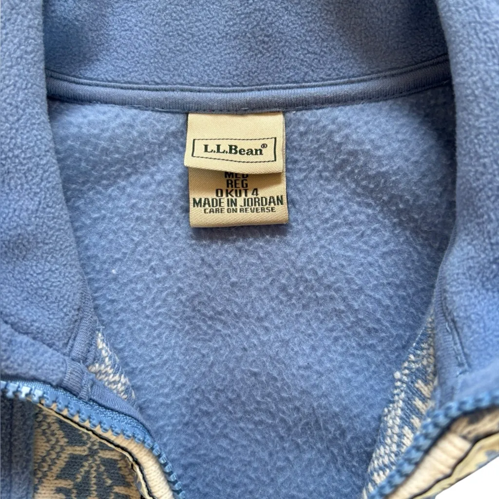 LL Bean Vest Jacket Blue Nordic Snowflake Fleece Mock Neck Full Zip Womens Med - Image 8