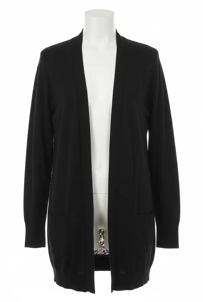 89th & Madison Black Cardigan Sweater Women Large Sheer Printed Back Open Front - Image 1
