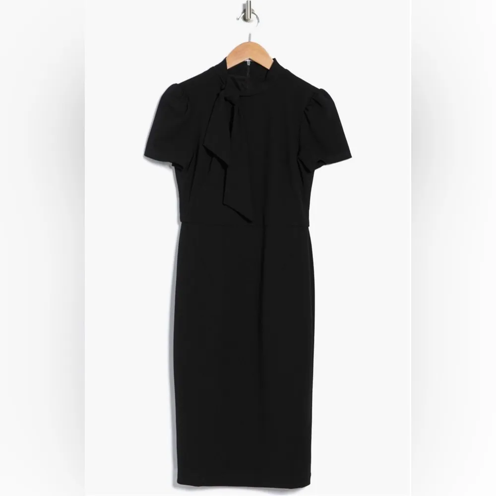 NEW!  Tie Neck Puff Sleeve Scuba Crepe Dress - Image 8