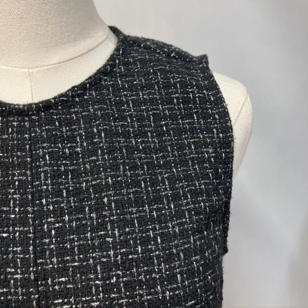 New Loft Metallic Tweed Button Pocket Dress Womens 0 Black Shift Classic Preppy - Image 5