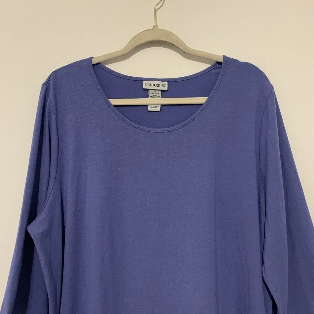 Catherines Womens Plus Size 1X 18/20W Blue Stripe Hem Tunic Top Stretch Blouse - Image 2