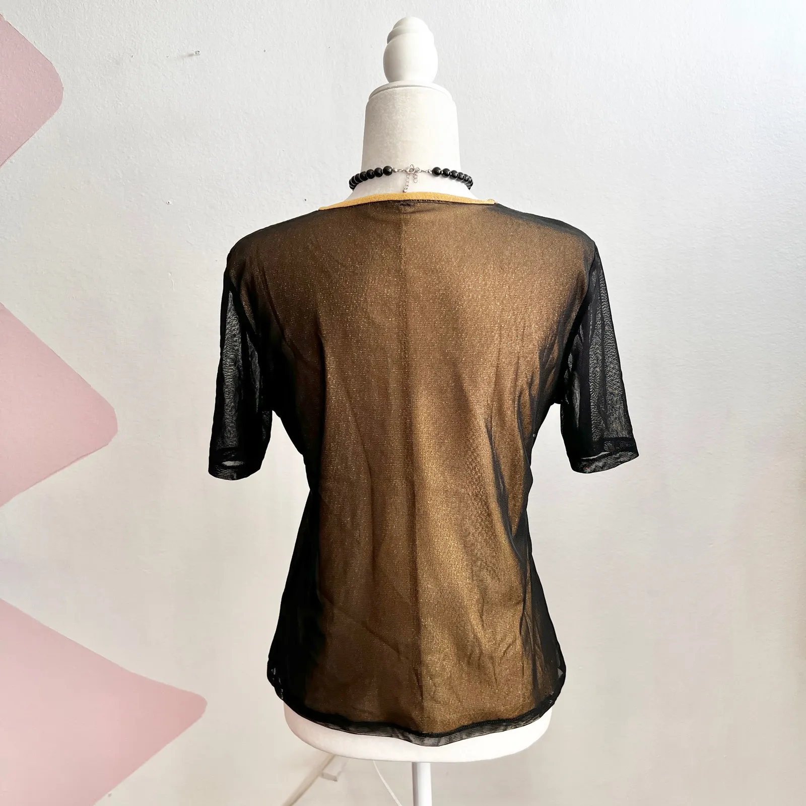 Black Mesh Floral‎ Top, Y2K 2000s Indie Sleaze Gothic Coquette Large - Image 2