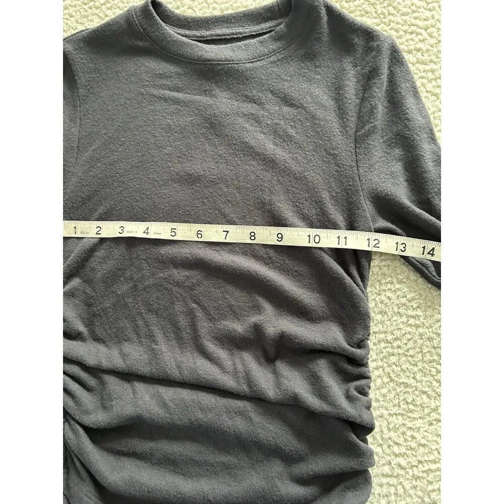 Madewell Woman Side Gather Long Sleeve Top in Black Crewneck T-shirt Size XS - Image 6