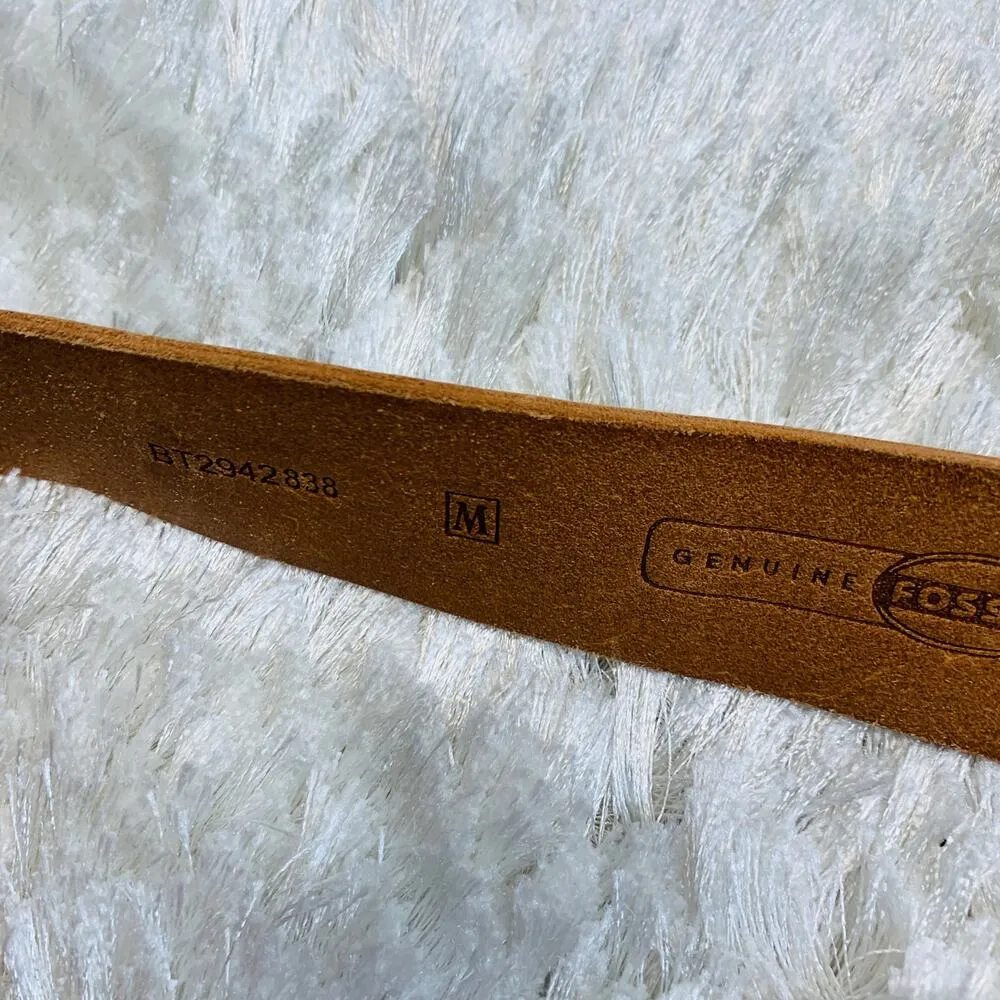 Fossil Gold Silver Wide Leather Belt Sz Medium - Image 2