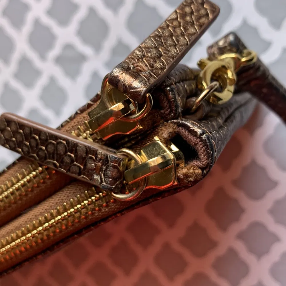 Lodis Italian Leather Double‎ Zip Wristlet Wallet Bronze Python - Image 5