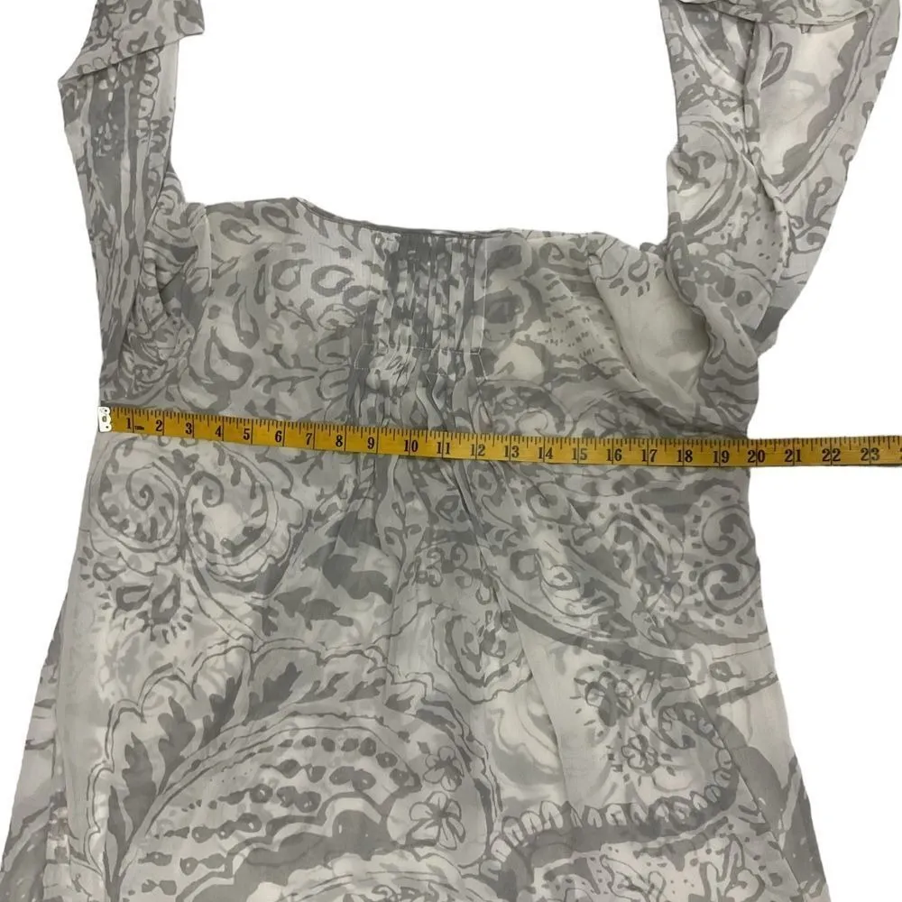 Cabi 834 Floral Keyhole Pleat Long Sleeve Peasant Top Ivory Gray Sheer‎ Size S - Image 5