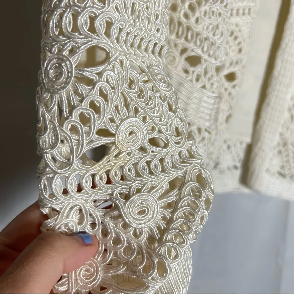 Adam Lippes Cream Open Lace Lined Cardigan Jacket Size 4 - Image 4