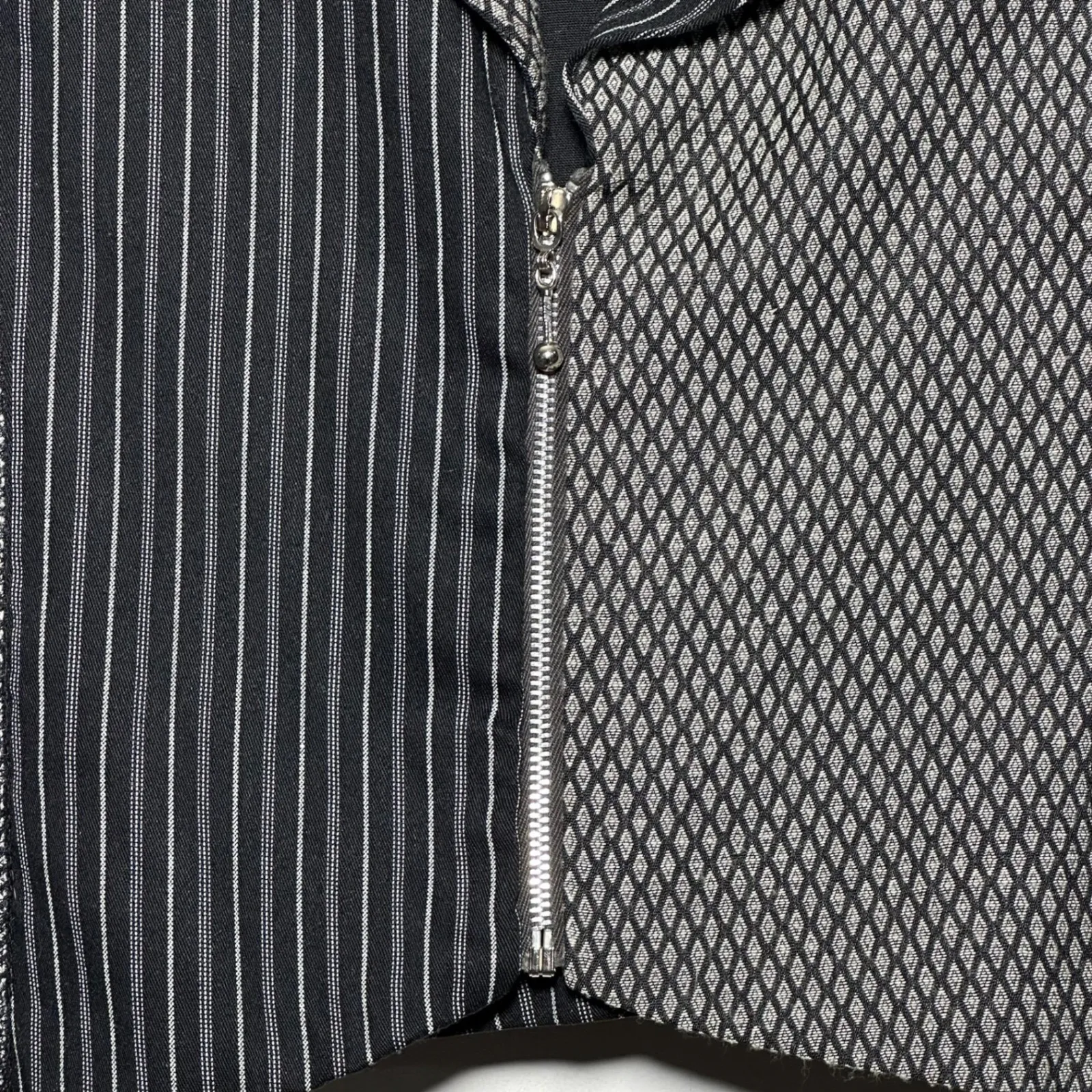 Evidence Women's Black White Striped Herringbone Patchwork Zipper Vest Large - Image 9