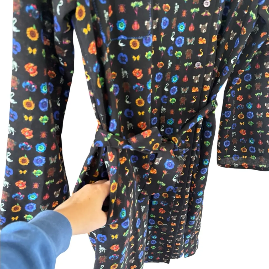 Etro Wool Whimsical Printed Tie Waist Dress Black Size 8 - Image 6