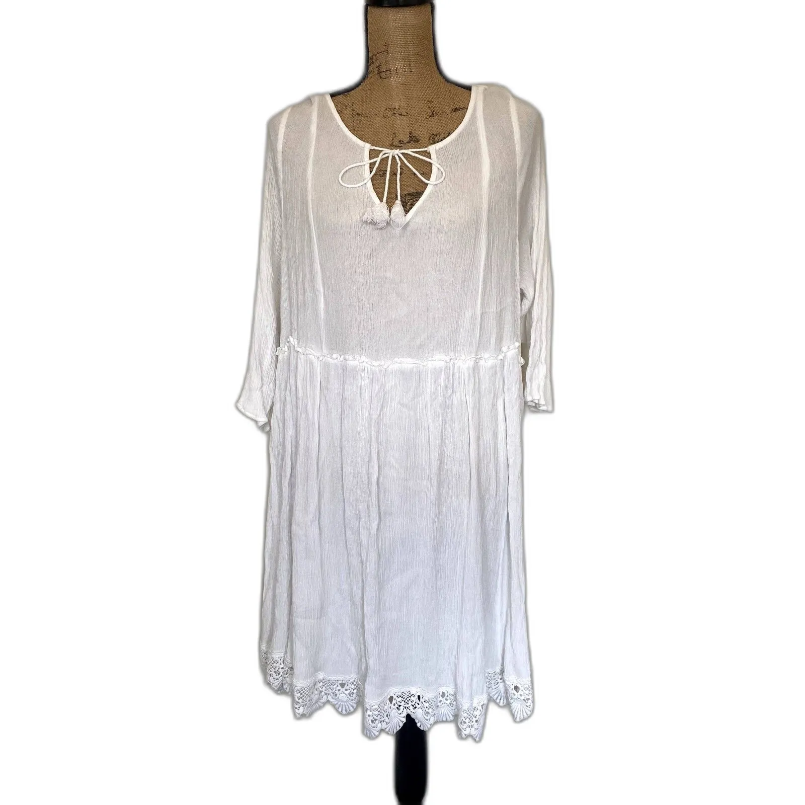 Torrid Ivory White Gauze Crochet Trim Mini Dress Swim Cover‎ Plus Size 3X - Image 2