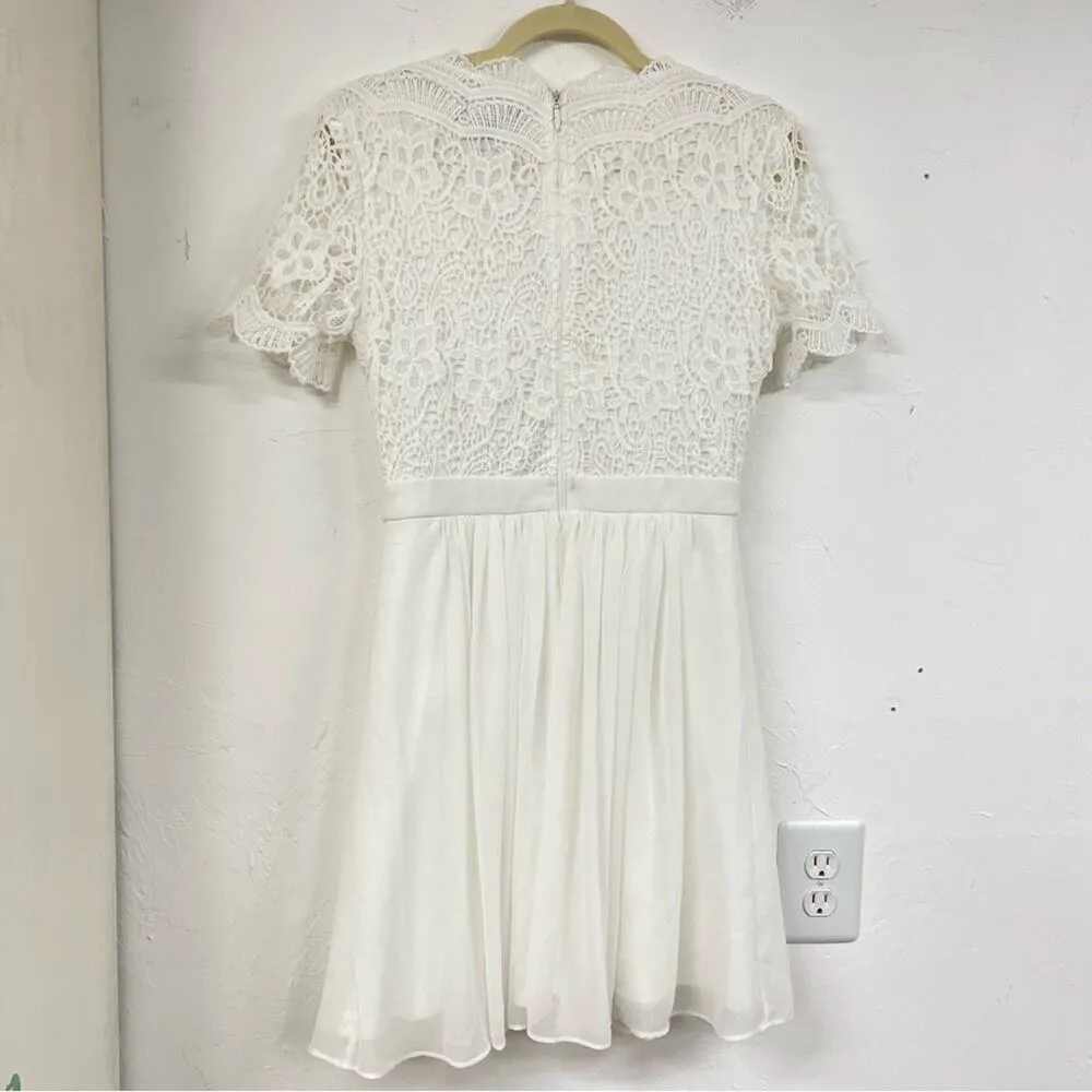 Lulus White Lace Short Sleeve Fit & Flare Mini Dress Womens S Bridal Formal - Image 9
