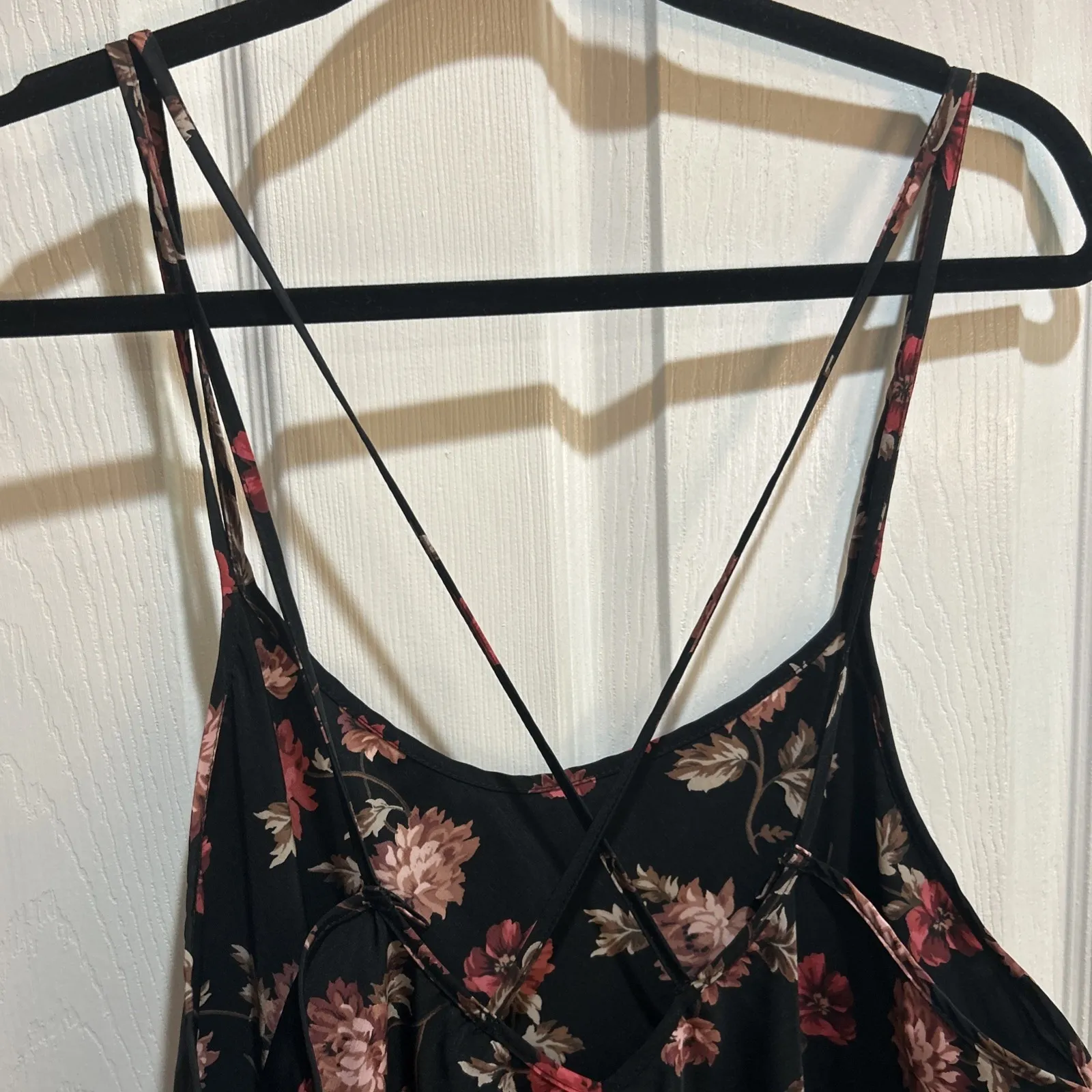 California Dynasty Size L Spaghetti Strap Black Floral‎ Nightie Vintage Size L - Image 3