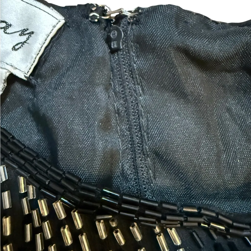 Vintage Stenay Silk Silver Black Beaded Cocktail Dress✨Sz S 100% Silk / Beaded - Image 11