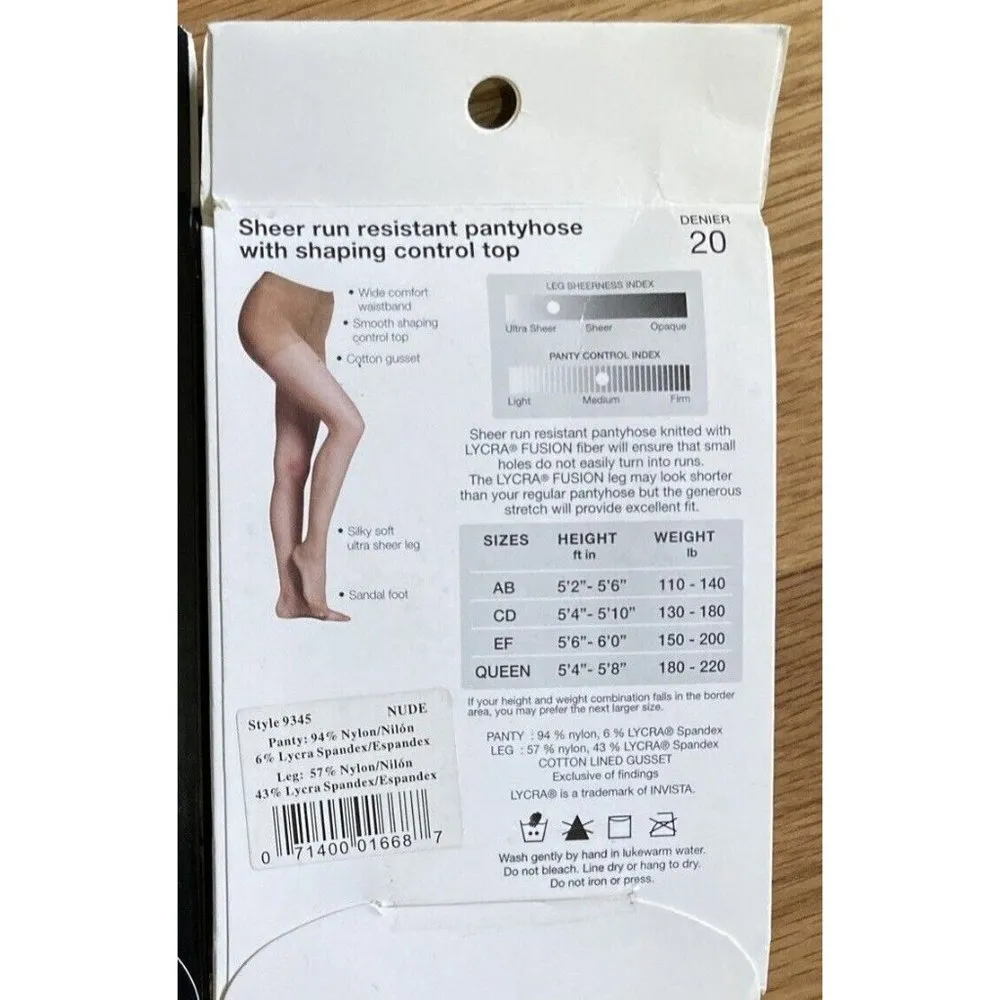 New Peds Smooth Shaping Control Top Pantyhose Nylon Sheer Leg AB Nude - Image 2
