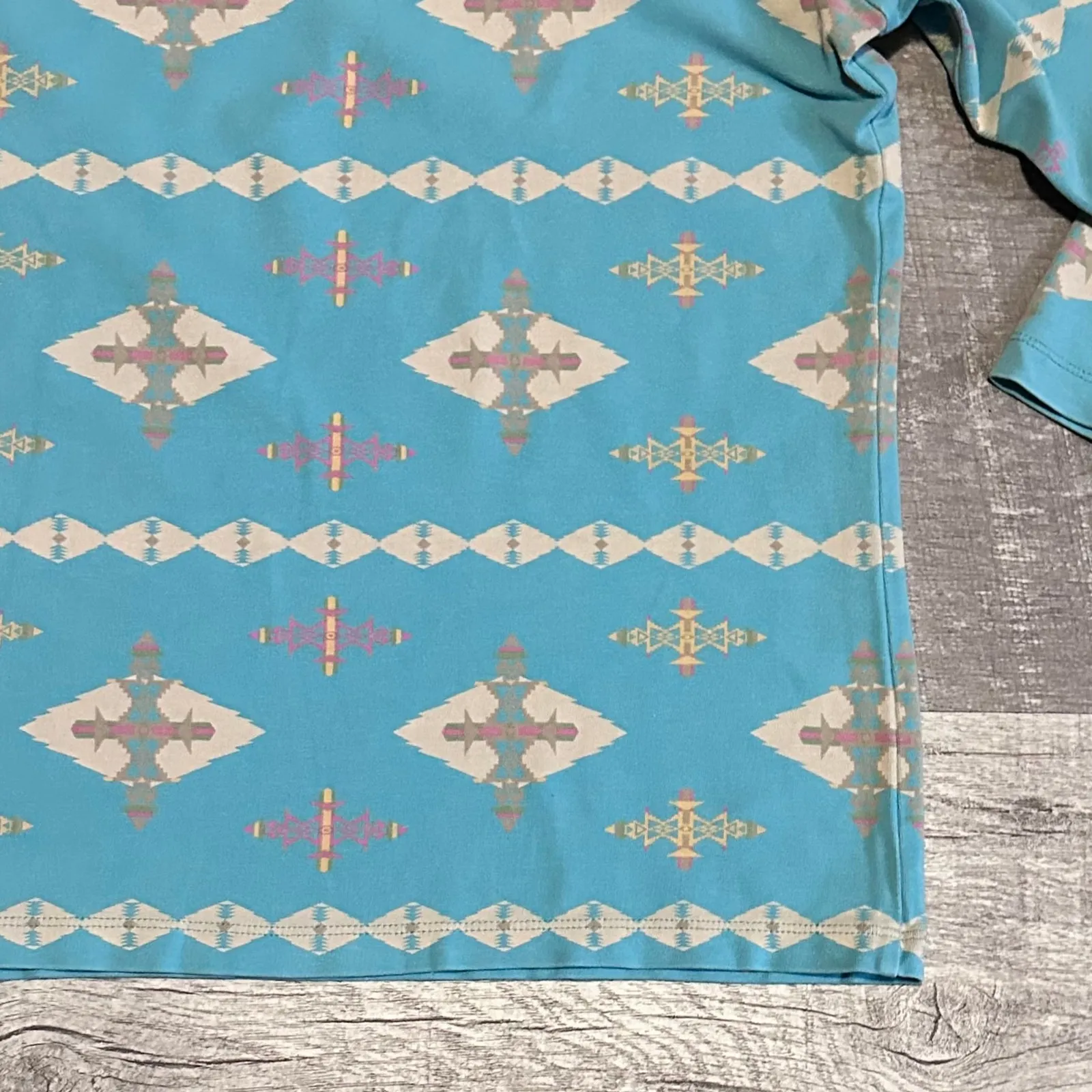 Pendleton Aztec Print V Neck Shirt Womens M Blue Teal 3/4 Sleeve Southwestern - Image 4