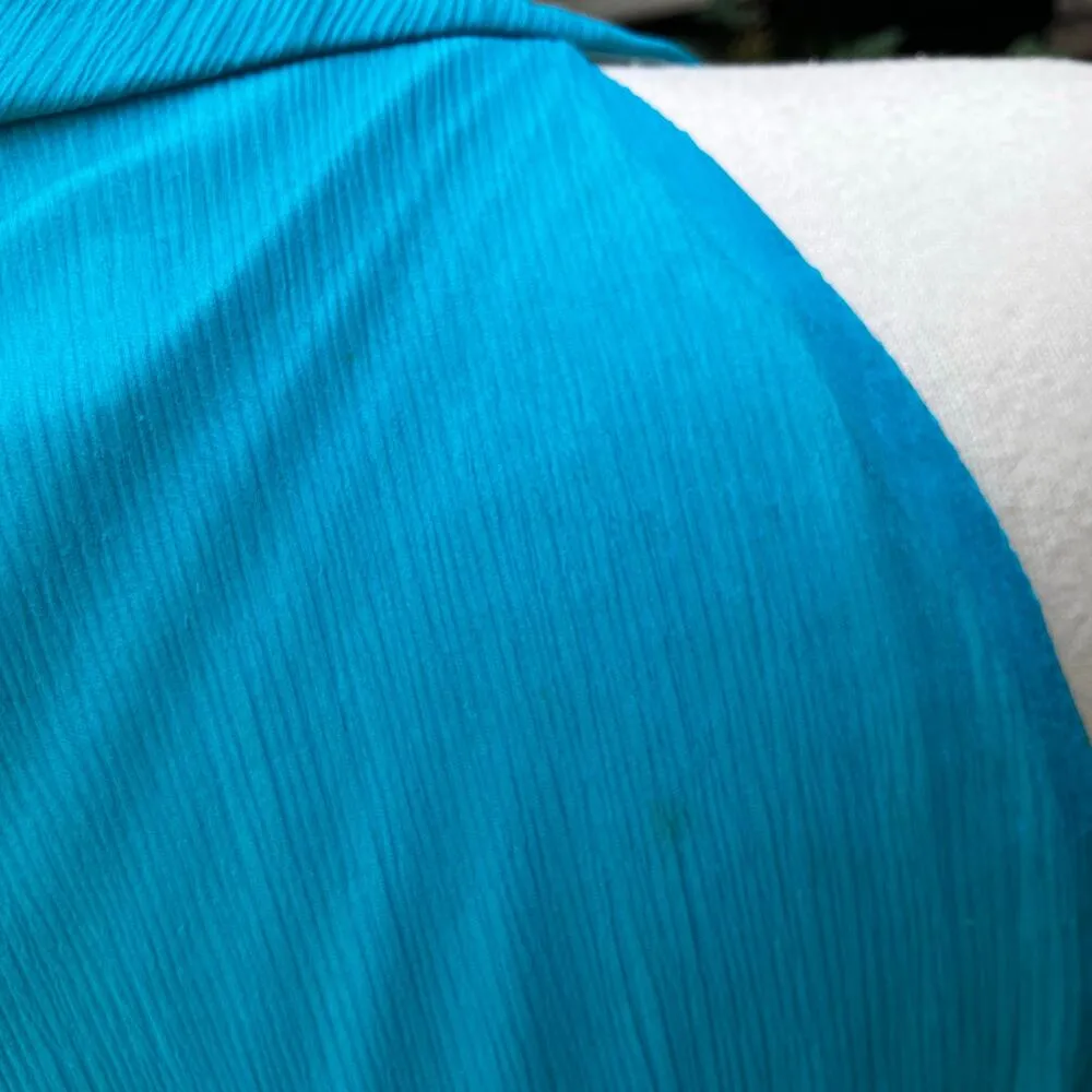 VTG Y2K Silk Halter Top Med/LG Blue Babydoll Ribbon Chiffon V Neck Coquette - Image 9