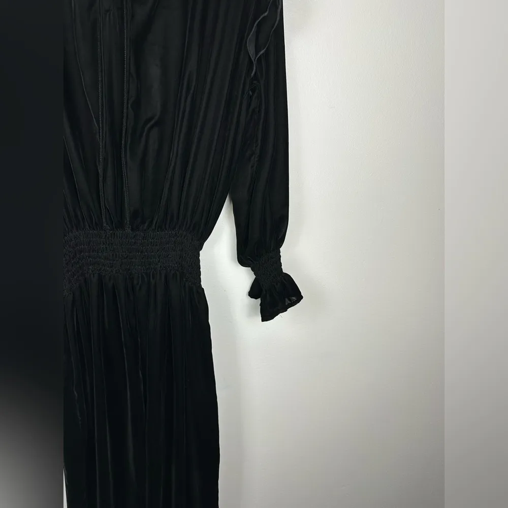 Finley Mary Jane Black Velvet Smocked Waist Ruffle Midi Dress Sz 2X - Image 6