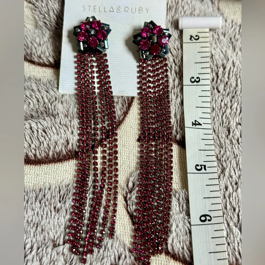 Stella & Ruby Elegant Pink Crystal Dangle Earrings - Image 3