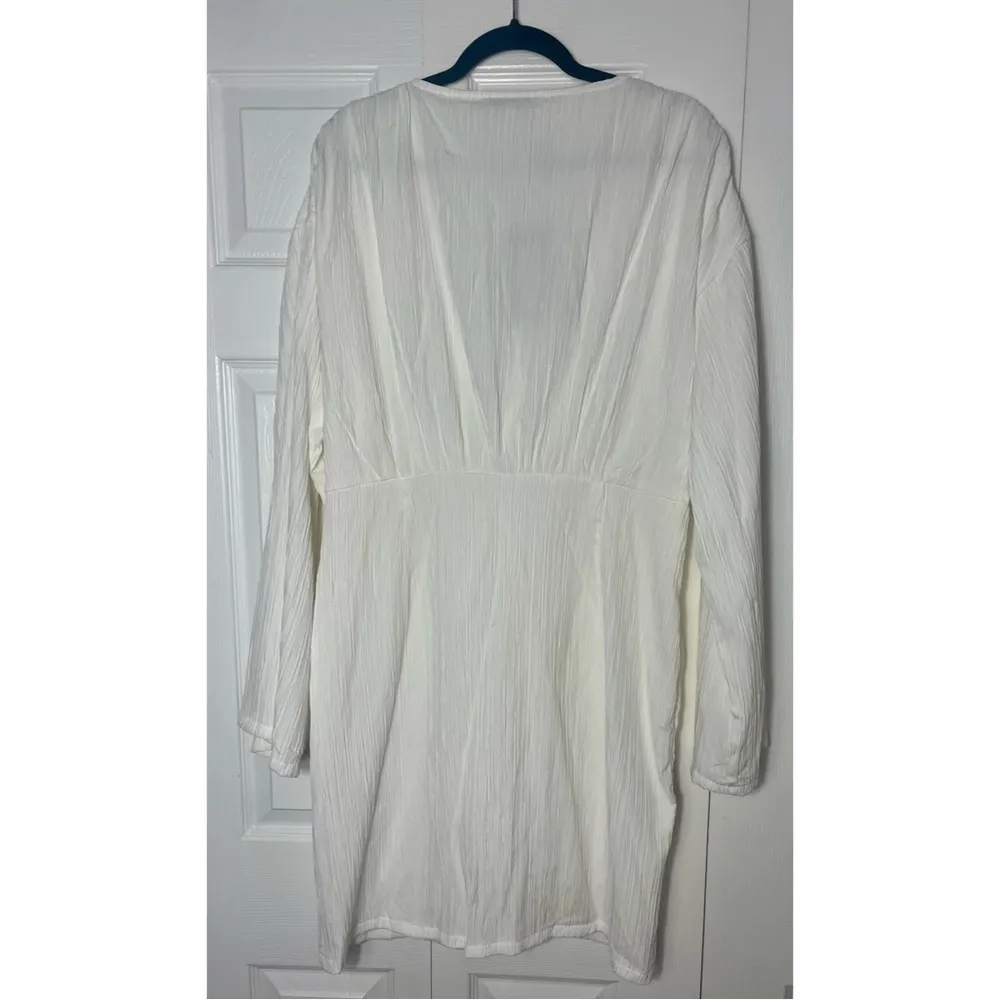PrettyLittleThing White Drape Detail Plunge Muslin Mini Dress Size 14 XL NWT - Image 12